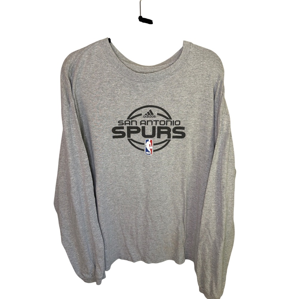 Adidas San Antonio Spurs Long Sleeve T Shirt Mens XL Gray NBA Basketball